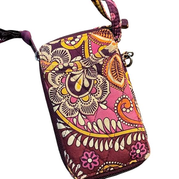 Vera Bradley Wristlet Safari Sunset Zip ID Coin Pockets Quilted Purple Orange - Picture 8 of 12